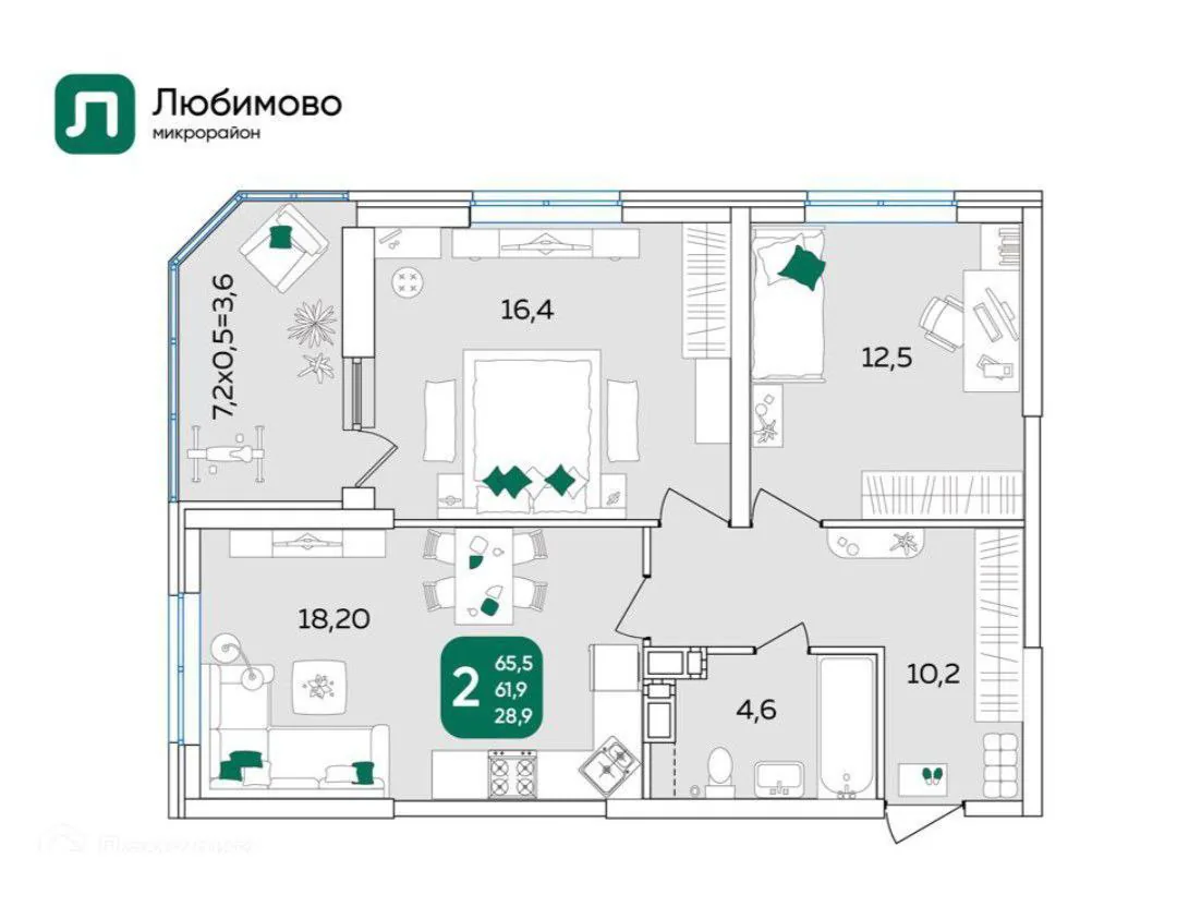 ЕВРО 3 КОМНАТНАЯ КВАРТИРА В ЖК ЛЮБИМОВО - миниатюра 9
