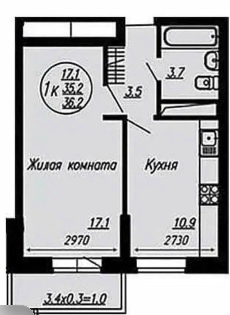 1 КОМНАТНАЯ КВАРТИРА В ЖК МЕЧТА - миниатюра 9